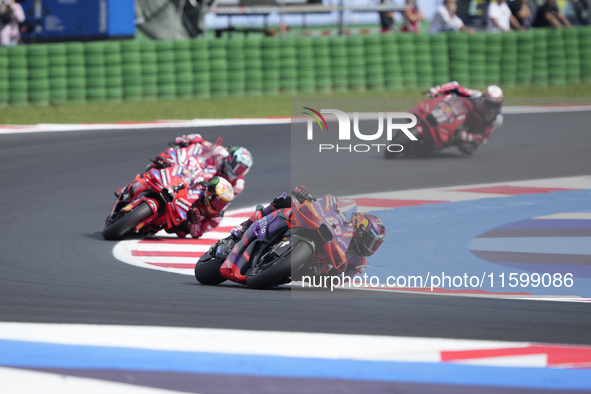 Jorge Martin of Spain and Prima Pramac Racing rides on track during the race of the MotoGP of Emilia Romagna at Misano World Circuit in Misa...