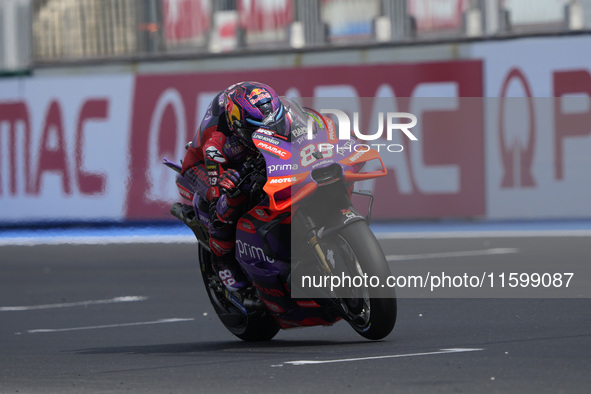 Jorge Martin of Spain and Prima Pramac Racing rides on track during the race of the MotoGP of Emilia Romagna at Misano World Circuit in Misa...