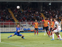 Wladimiro Falcone of US Lecce is in action during the Serie A match between Lecce and Parma in Lecce, Italy, on September 21, 2024. (