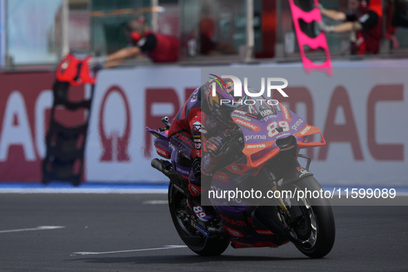 Jorge Martin of Spain and Prima Pramac Racing rides on track during the race of the MotoGP of Emilia Romagna at Misano World Circuit in Misa...