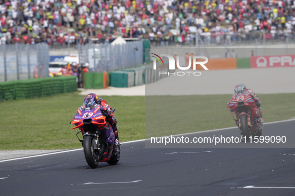 Jorge Martin of Spain and Prima Pramac Racing rides on track during the race of the MotoGP of Emilia Romagna at Misano World Circuit in Misa...