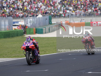 Jorge Martin of Spain and Prima Pramac Racing rides on track during the race of the MotoGP of Emilia Romagna at Misano World Circuit in Misa...