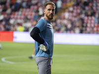 Jan Oblak of Atletico de Madrid warms up during the La Liga EA Sports 2024/25 football match between Rayo Vallecano and Atletico de Madrid a...