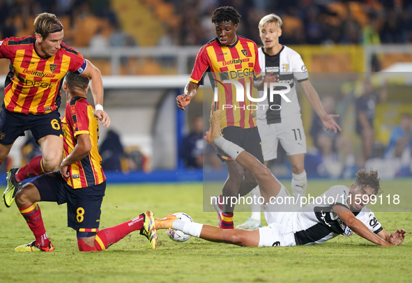 Patrick Dorgu of US Lecce is in action during the Serie A match between Lecce and Parma in Lecce, Italy, on September 21, 2024. 