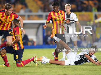 Patrick Dorgu of US Lecce is in action during the Serie A match between Lecce and Parma in Lecce, Italy, on September 21, 2024. (