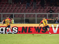 Nikola Krstovic of US Lecce celebrates a goal during the Serie A match between Lecce and Parma in Lecce, Italy, on September 21, 2024. (