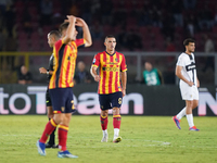 Nikola Krstovic of US Lecce celebrates a goal during the Serie A match between Lecce and Parma in Lecce, Italy, on September 21, 2024. (