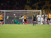 Nikola Krstovic of US Lecce scores a goal during the Serie A match between Lecce and Parma in Lecce, Italy, on September 21, 2024. (