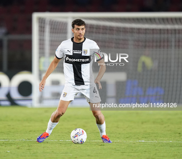 Botond Balogh of Parma Calcio is in action during the Serie A match between Lecce and Parma in Lecce, Italy, on September 21, 2024. 