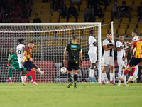 Nikola Krstovic of US Lecce scores a goal during the Serie A match between Lecce and Parma in Lecce, Italy, on September 21, 2024. (