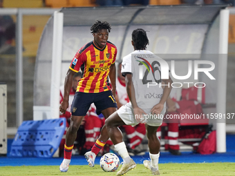 Patrick Dorgu of US Lecce is in action during the Serie A match between Lecce and Parma in Lecce, Italy, on September 21, 2024. (