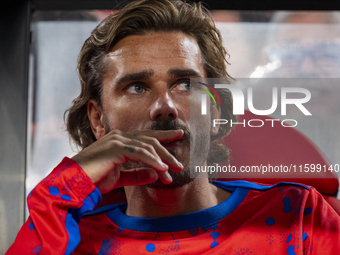 Antoine Griezmann of Atletico de Madrid sits on the bench during the La Liga EA Sports 2024/25 football match between Rayo Vallecano and Atl...