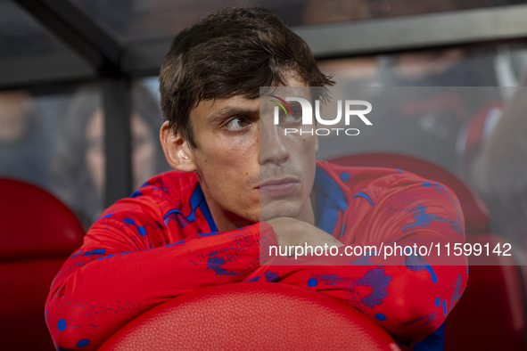 Robin Le Normand of Atletico de Madrid sits on the bench during the La Liga EA Sports 2024/25 football match between Rayo Vallecano and Atle...