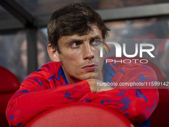 Robin Le Normand of Atletico de Madrid sits on the bench during the La Liga EA Sports 2024/25 football match between Rayo Vallecano and Atle...