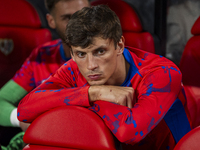 Robin Le Normand of Atletico de Madrid sits on the bench during the La Liga EA Sports 2024/25 football match between Rayo Vallecano and Atle...