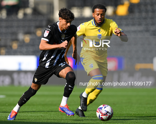 George Abbott of Notts County is in action during the Sky Bet League 2 match between Notts County and Gillingham at Meadow Lane in Nottingha...