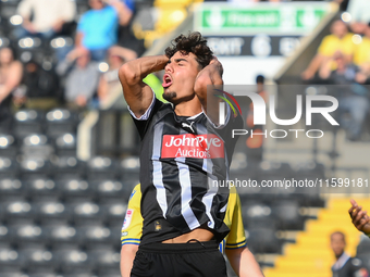 George Abbott of Notts County reacts after a missed opportunity at goal during the Sky Bet League 2 match between Notts County and Gillingha...