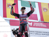 Jorge Martin of Spain and Prima Pramac Racing celebrate the second place scored during the race of the MotoGP of Emilia Romagna at Misano Wo...