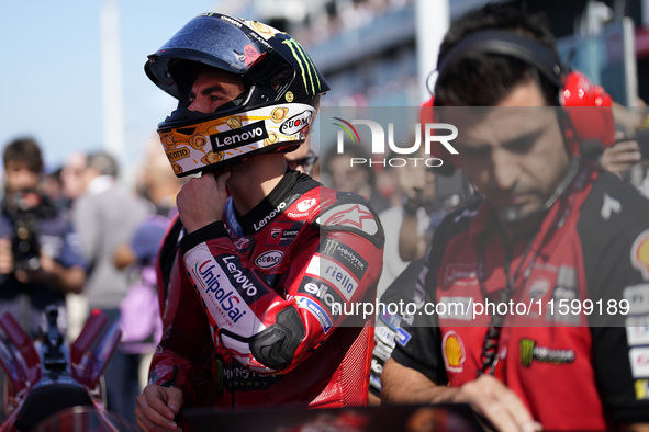 Francesco Bagnaia of Italy and Ducati Lenovo Team looks on prior to the sprint race of the MotoGP of Emilia Romagna at Misano World Circuit...