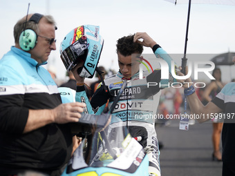 Angel Piqueras and Leopard Racing from Spain look on before the Moto3 race of the MotoGP of Emilia Romagna at Misano World Circuit in Misano...