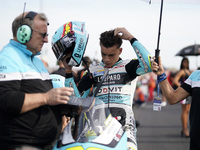 Angel Piqueras and Leopard Racing from Spain look on before the Moto3 race of the MotoGP of Emilia Romagna at Misano World Circuit in Misano...