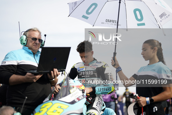 Angel Piqueras and Leopard Racing from Spain look on before the Moto3 race of the MotoGP of Emilia Romagna at Misano World Circuit in Misano...