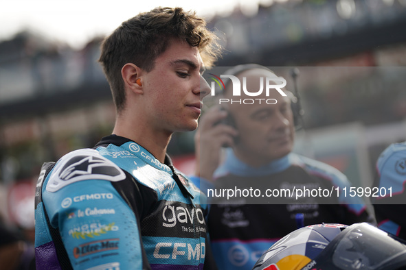 David Alonso of Colombia and the CFMOTO Aspar Team look on prior to the Moto3 race of the MotoGP of Emilia Romagna at Misano World Circuit i...