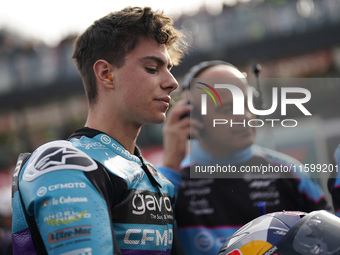 David Alonso of Colombia and the CFMOTO Aspar Team look on prior to the Moto3 race of the MotoGP of Emilia Romagna at Misano World Circuit i...