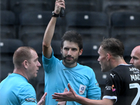 Lewis Macari of Notts County gestures at the referee after the assistant referee rules a County goal offside during the Sky Bet League 2 mat...