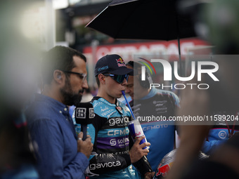 David Alonso of Colombia and the CFMOTO Aspar Team look on prior to the Moto3 race of the MotoGP of Emilia Romagna at Misano World Circuit i...