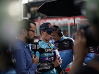 David Alonso of Colombia and the CFMOTO Aspar Team look on prior to the Moto3 race of the MotoGP of Emilia Romagna at Misano World Circuit i...