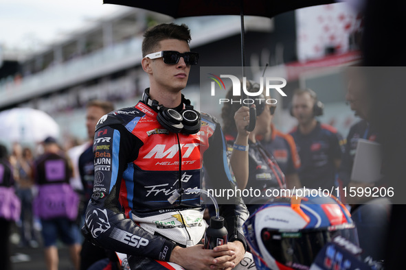 Ivan Ortola of Spain and MT Helmets - MSI looks on prior to the Moto3 race of the MotoGP of Emilia Romagna at Misano World Circuit in Misano...