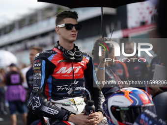 Ivan Ortola of Spain and MT Helmets - MSI looks on prior to the Moto3 race of the MotoGP of Emilia Romagna at Misano World Circuit in Misano...