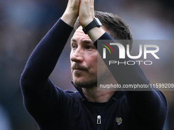 Stuart Maynard, manager of Notts County, applauds his team's supporters during the Sky Bet League 2 match between Notts County and Gillingha...