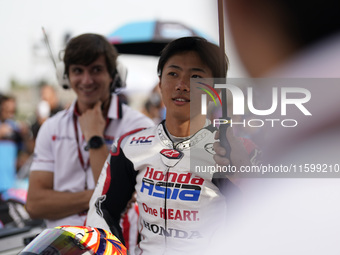 Taiyo Furusato of Japan and Honda Team Asia looks on prior to the Moto3 race of the MotoGP of Emilia Romagna at Misano World Circuit in Misa...