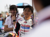 Taiyo Furusato of Japan and Honda Team Asia looks on prior to the Moto3 race of the MotoGP of Emilia Romagna at Misano World Circuit in Misa...