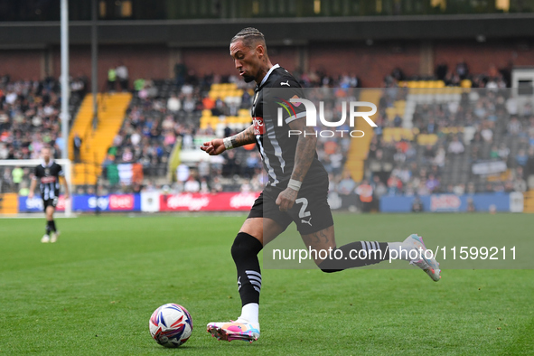 Kellan Gordon of Notts County lines up a cross during the Sky Bet League 2 match between Notts County and Gillingham at Meadow Lane in Notti...