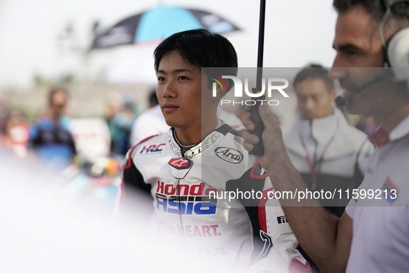 Taiyo Furusato of Japan and Honda Team Asia looks on prior to the Moto3 race of the MotoGP of Emilia Romagna at Misano World Circuit in Misa...