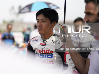 Taiyo Furusato of Japan and Honda Team Asia looks on prior to the Moto3 race of the MotoGP of Emilia Romagna at Misano World Circuit in Misa...