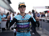 David Alonso of Colombia and the CFMOTO Aspar Team celebrates the victory of the Moto3 race of the MotoGP of Emilia Romagna at Misano World...