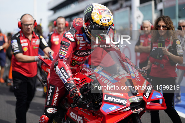 Francesco Bagnaia of Italy and the Ducati Lenovo Team looks on prior to the race of the MotoGP of Emilia Romagna at Misano World Circuit in...