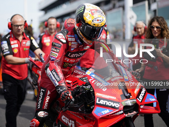 Francesco Bagnaia of Italy and the Ducati Lenovo Team looks on prior to the race of the MotoGP of Emilia Romagna at Misano World Circuit in...