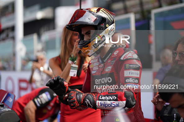 Francesco Bagnaia of Italy and the Ducati Lenovo Team looks on prior to the race of the MotoGP of Emilia Romagna at Misano World Circuit in...