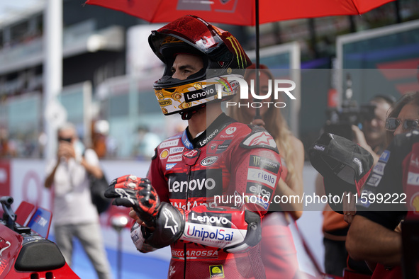 Francesco Bagnaia of Italy and the Ducati Lenovo Team looks on prior to the race of the MotoGP of Emilia Romagna at Misano World Circuit in...