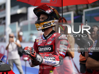 Francesco Bagnaia of Italy and the Ducati Lenovo Team looks on prior to the race of the MotoGP of Emilia Romagna at Misano World Circuit in...