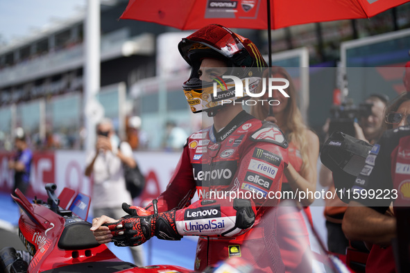 Francesco Bagnaia of Italy and the Ducati Lenovo Team looks on prior to the race of the MotoGP of Emilia Romagna at Misano World Circuit in...