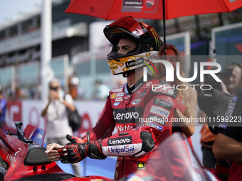 Francesco Bagnaia of Italy and the Ducati Lenovo Team looks on prior to the race of the MotoGP of Emilia Romagna at Misano World Circuit in...