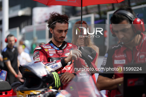 Francesco Bagnaia of Italy and the Ducati Lenovo Team looks on prior to the race of the MotoGP of Emilia Romagna at Misano World Circuit in...