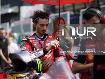 Francesco Bagnaia of Italy and the Ducati Lenovo Team looks on prior to the race of the MotoGP of Emilia Romagna at Misano World Circuit in...