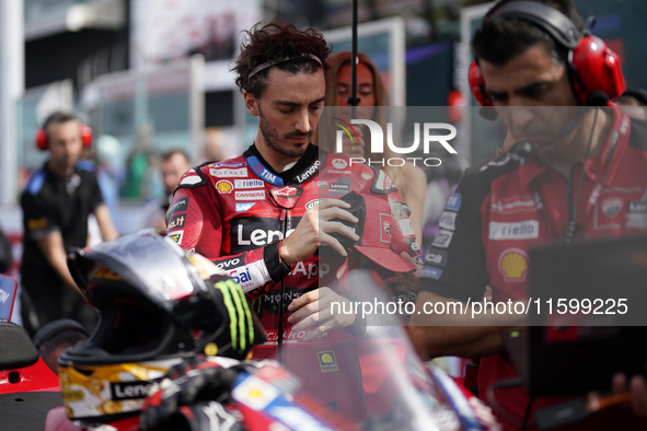 Francesco Bagnaia of Italy and the Ducati Lenovo Team looks on prior to the race of the MotoGP of Emilia Romagna at Misano World Circuit in...